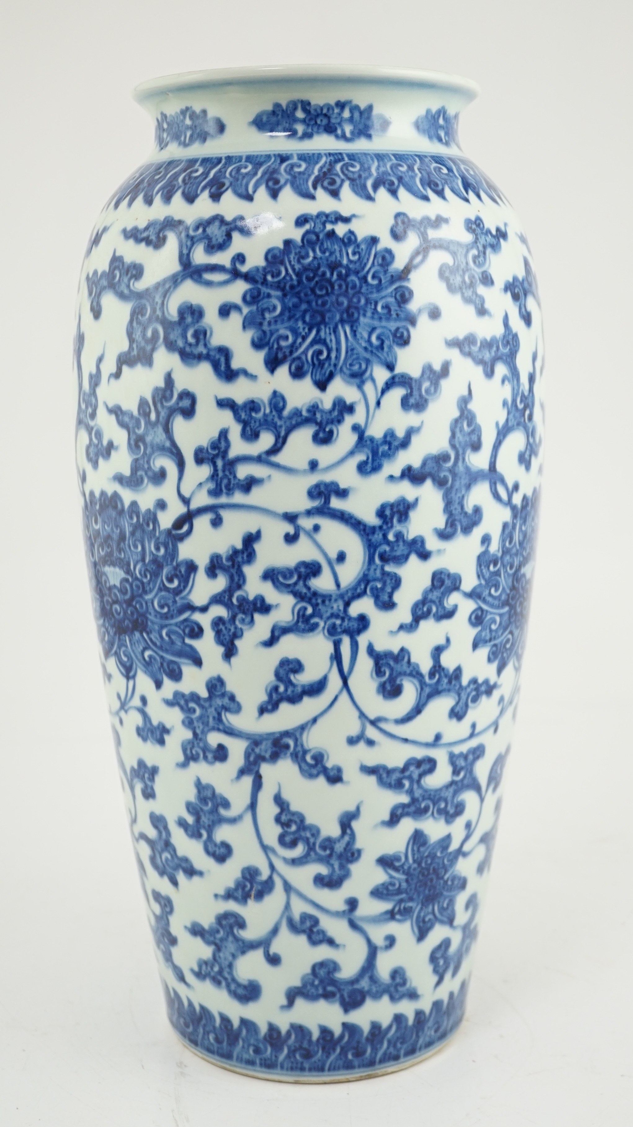 A large Chinese blue and white 'lotus' vase, late Qing dynasty
